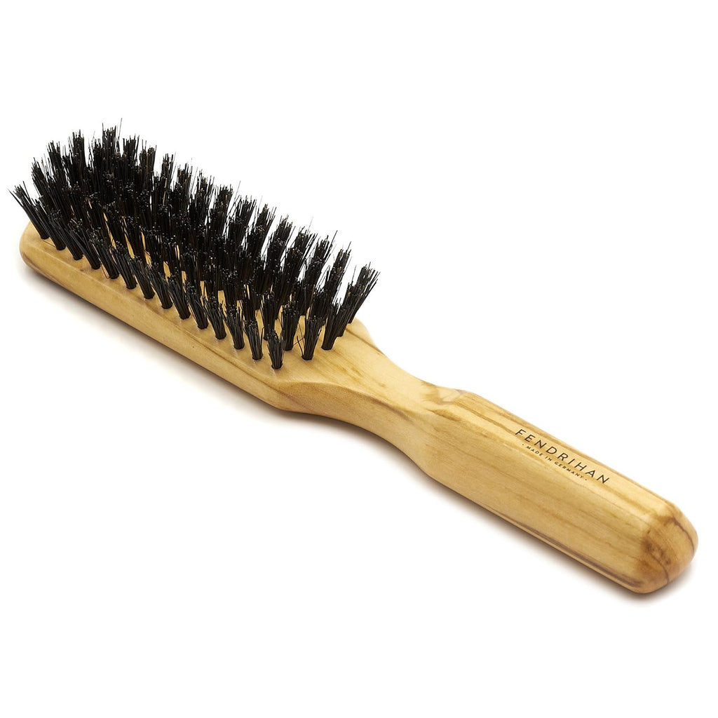 Genuine 100% Medium Stiffness Boar Bristle 5-Row Hairbrush with Polished Olivewood Handle MADE in GERMANY