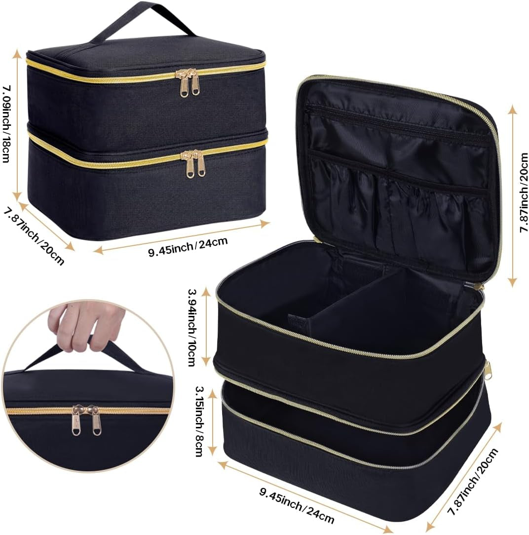 Double Layer Makeup Bag with Adjustable Dividers, Black