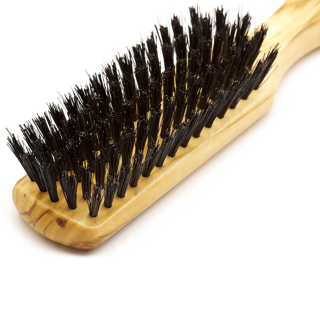 Genuine 100% Medium Stiffness Boar Bristle 5-Row Hairbrush with Polished Olivewood Handle MADE in GERMANY