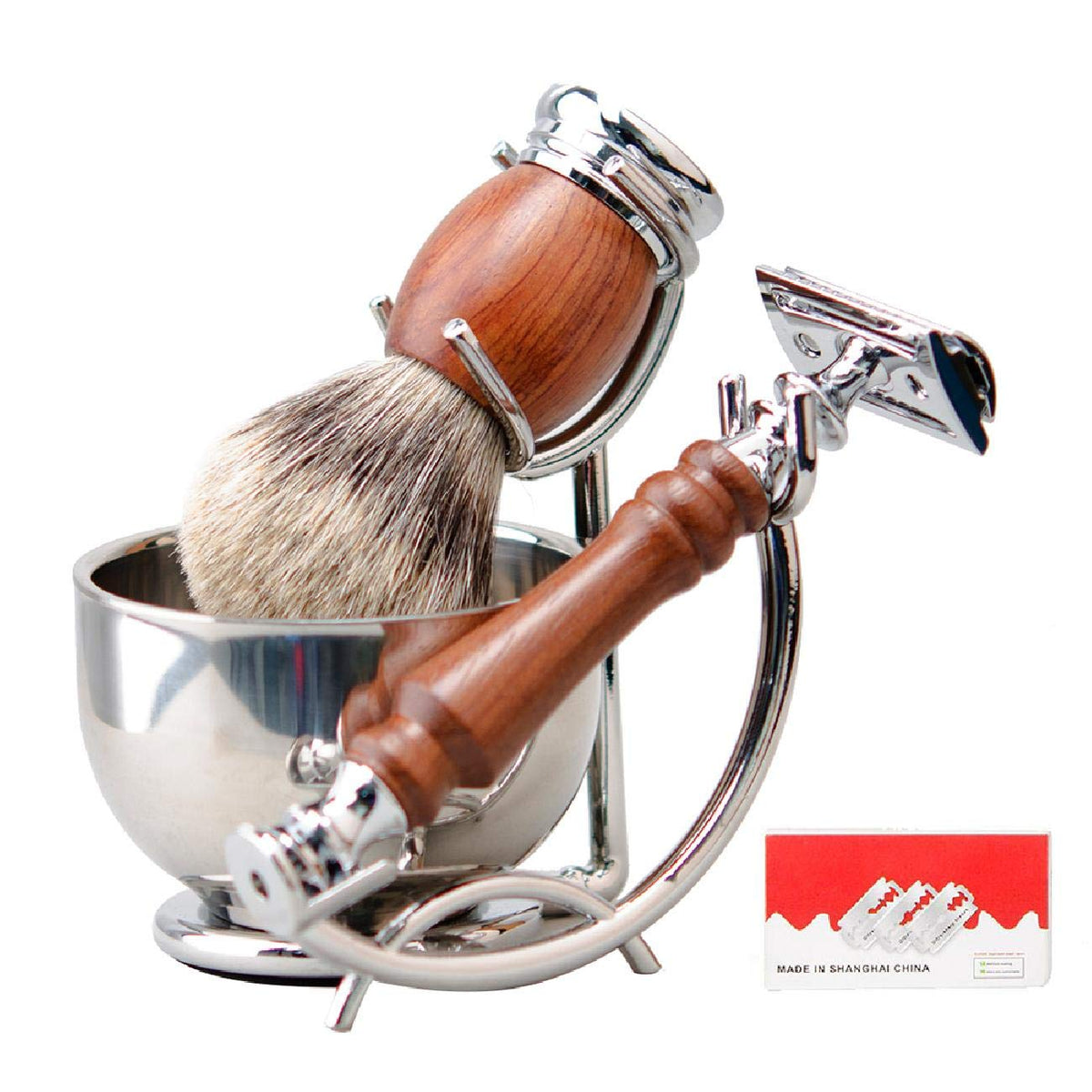 Safety Razor Shaving Kit for Men, Pure Badger Hair Shaving Brush